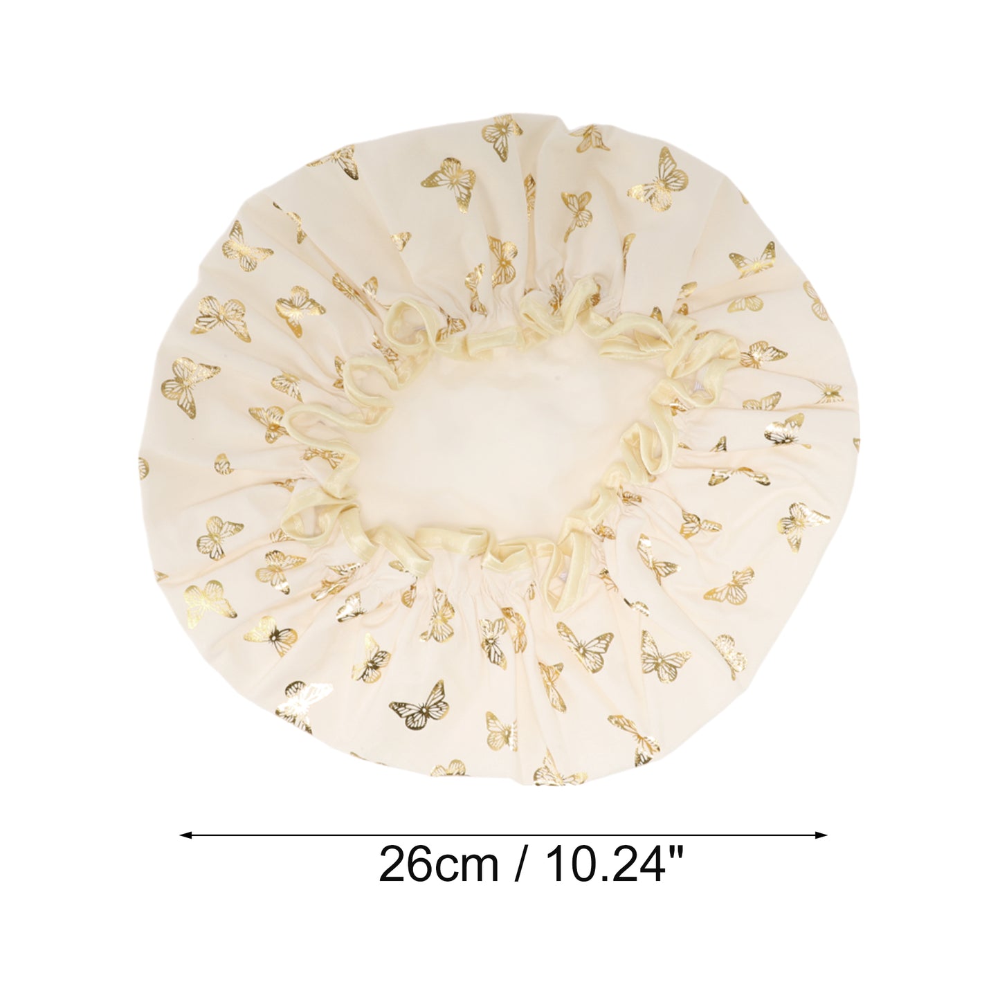 1 Pc Women Double Layer Gilded Butterfly Shower Cap for Bathroom Vacation Beige