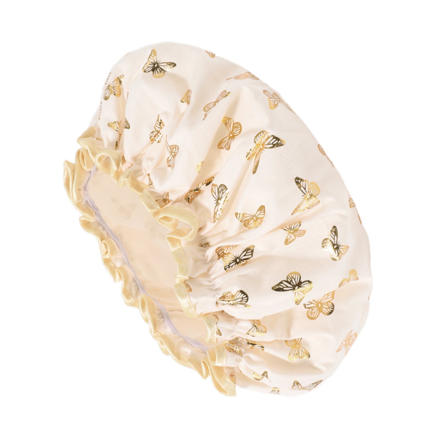 1 Pc Women Double Layer Gilded Butterfly Shower Cap for Bathroom Vacation Beige