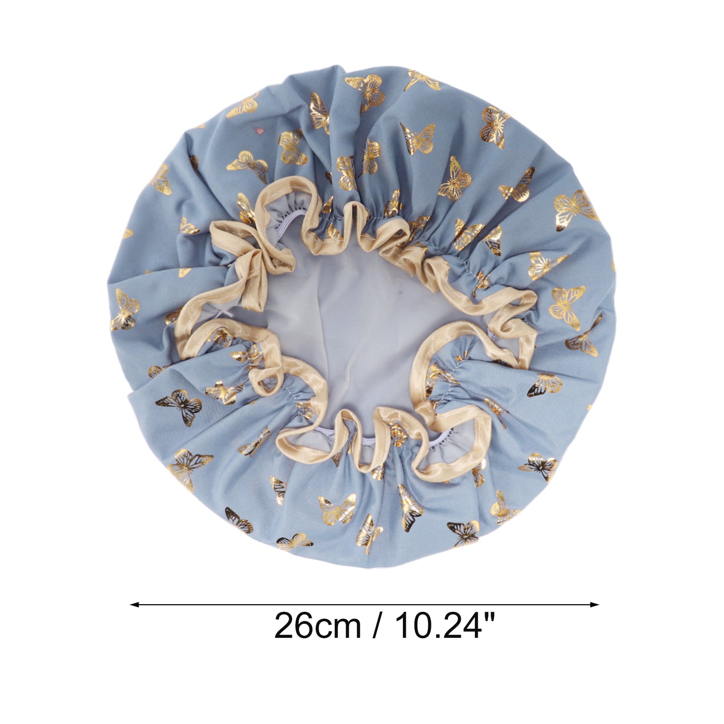 1 Pc Women Double Layer Gilded Butterfly Shower Cap for Bathroom Vacation Blue
