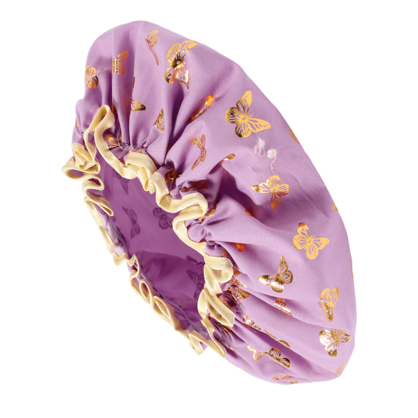 1 Pc Women Double Layer Gilded Butterfly Shower Cap for Bathroom Vacation Purple