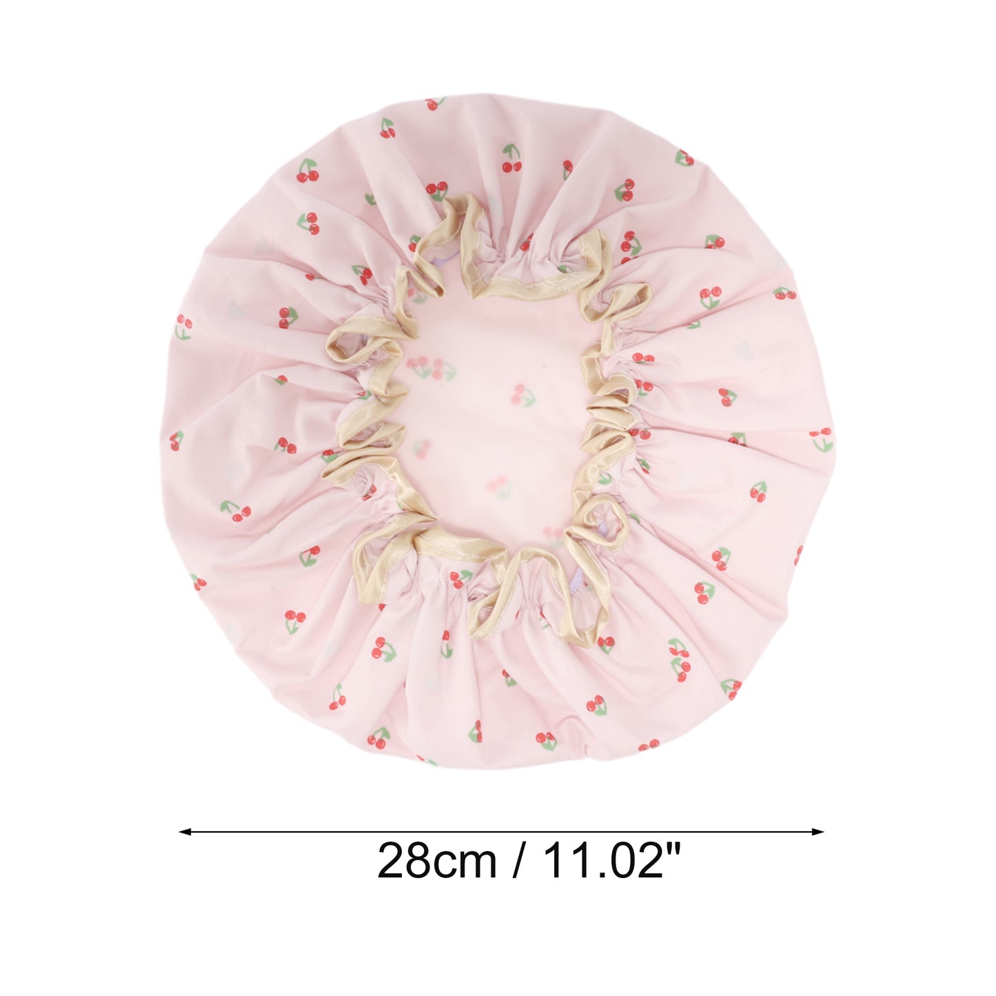1 Pc Women Double Layer Cherry Pattern Shower Cap for Bathroom Vacation Pink