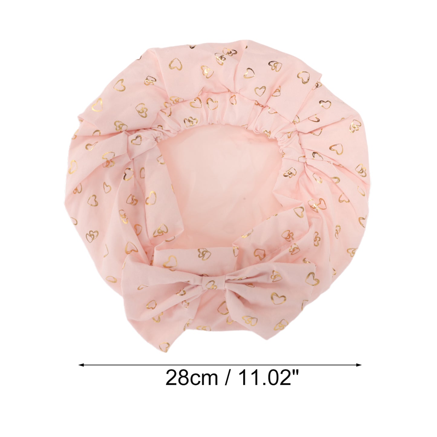 1 Pc Women Double Layer Heart Bow Shower Cap for Bathroom Vacation Travel Pink