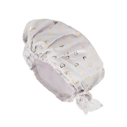 1 Pc Women Double Layer Heart Bow Shower Cap for Bathroom Vacation Travel Gray
