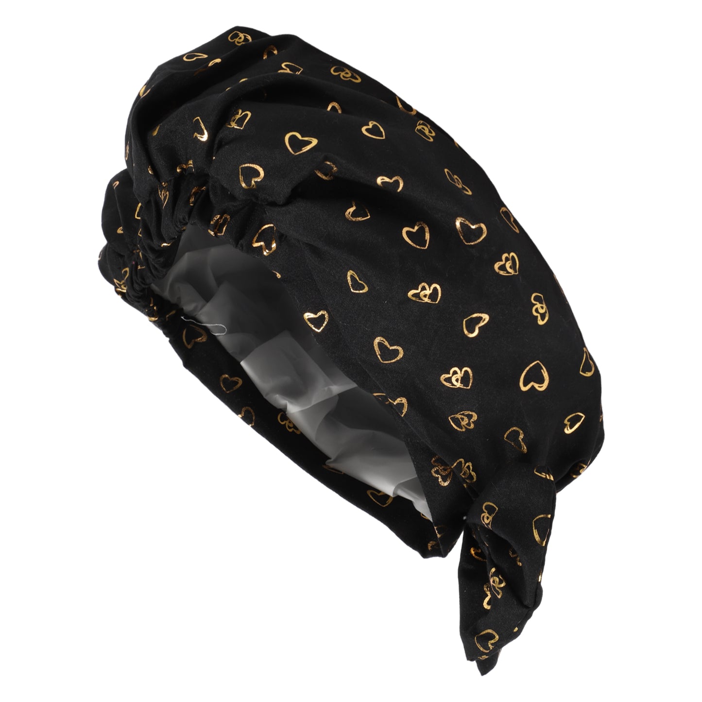 1 Pc Women Double Layer Heart Bow Shower Cap for Bathroom Vacation Travel Black