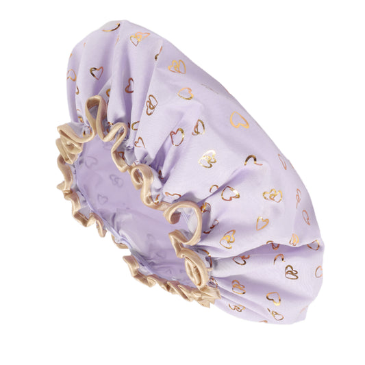 1 Pc Women Double Layer Heart-shaped Shower Cap for Bathroom Vacation Purple