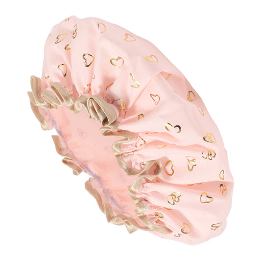 1 Pc Women Double Layer Heart-shaped Shower Cap for Bathroom Vacation Pink