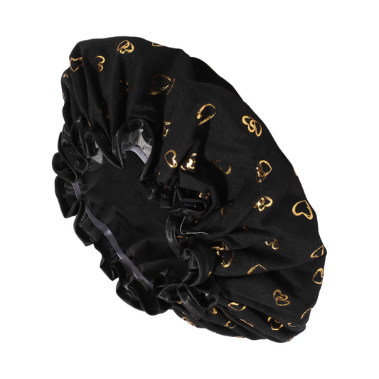 1 Pc Women Double Layer Heart-shaped Shower Cap for Bathroom Vacation Black