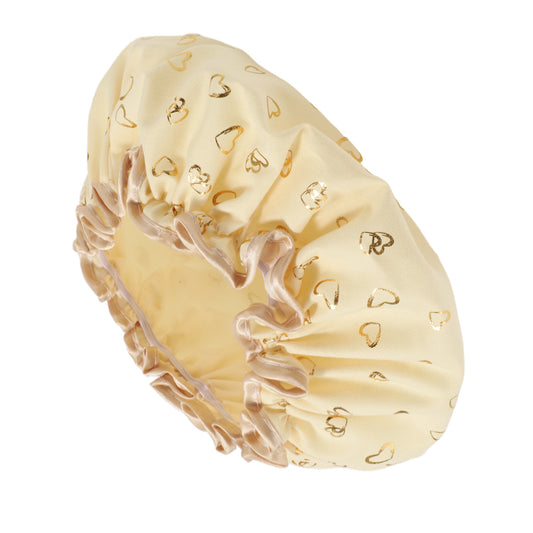 1 Pc Women Double Layer Heart-shaped Shower Cap for Bathroom Vacation Champagne