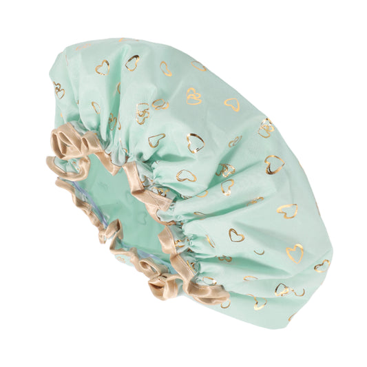 1 Pc Women Double Layer Heart-shaped Shower Cap for Bathroom Vacation Light Green