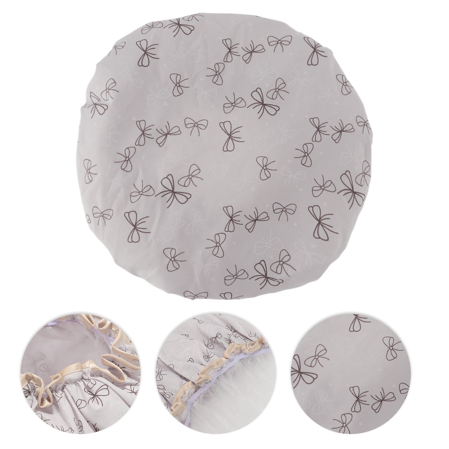 1 Pc Women Double Layer Bow Pattern Shower Cap for Bathroom Vacation Light Gray