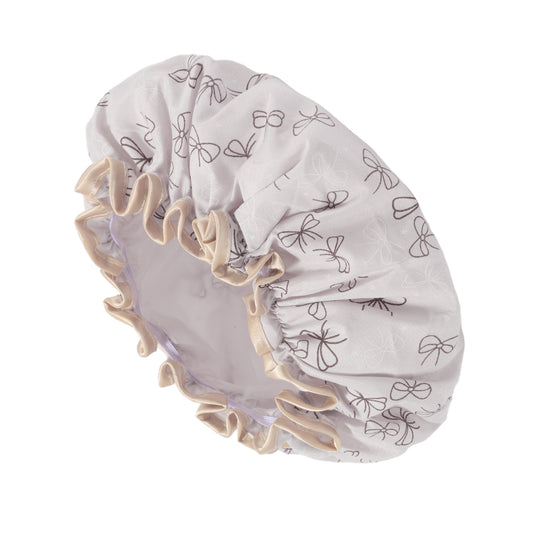 1 Pc Women Double Layer Bow Pattern Shower Cap for Bathroom Vacation Light Gray