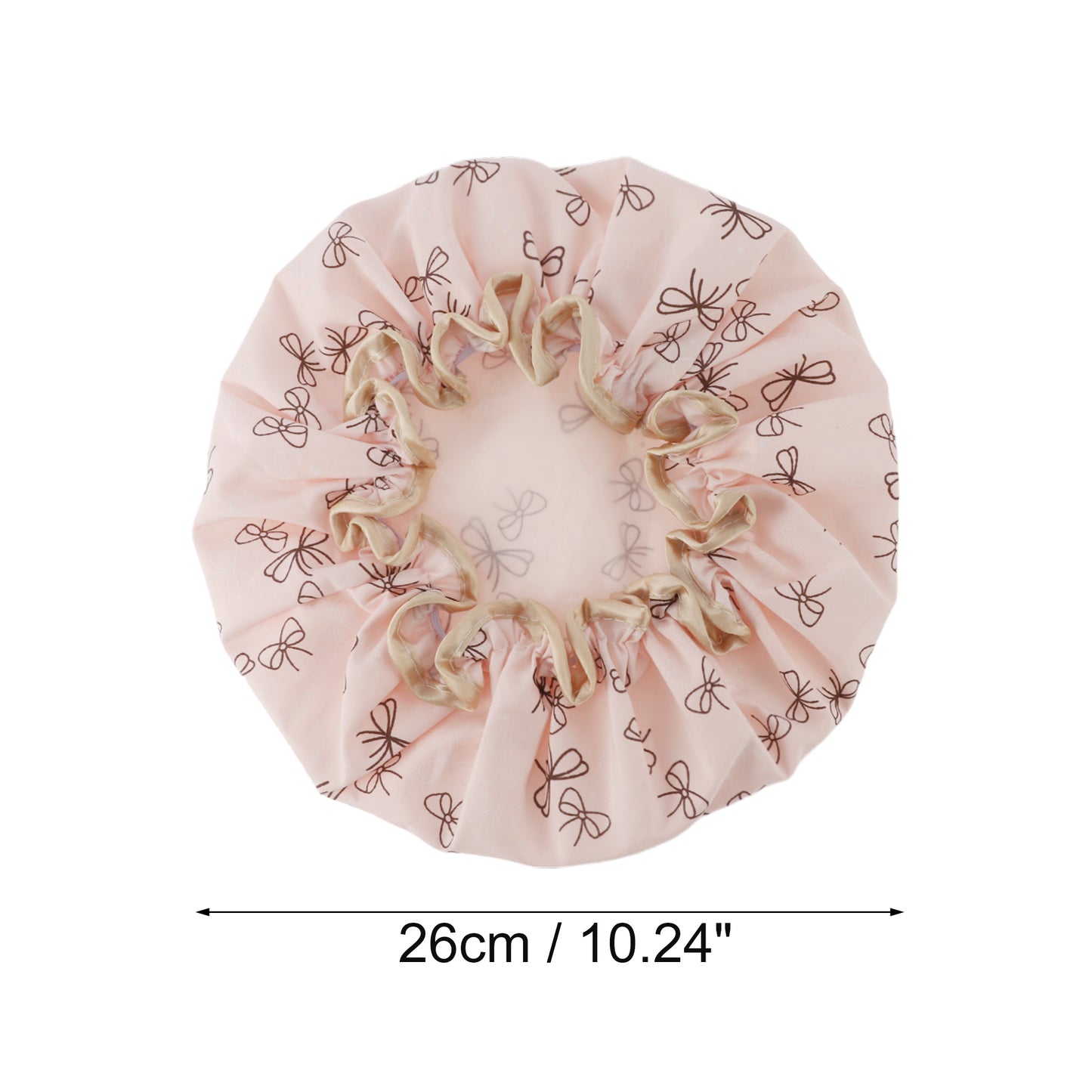 1 Pc Women Double Layer Bow Pattern Shower Cap for Bathroom Vacation Travel Pink
