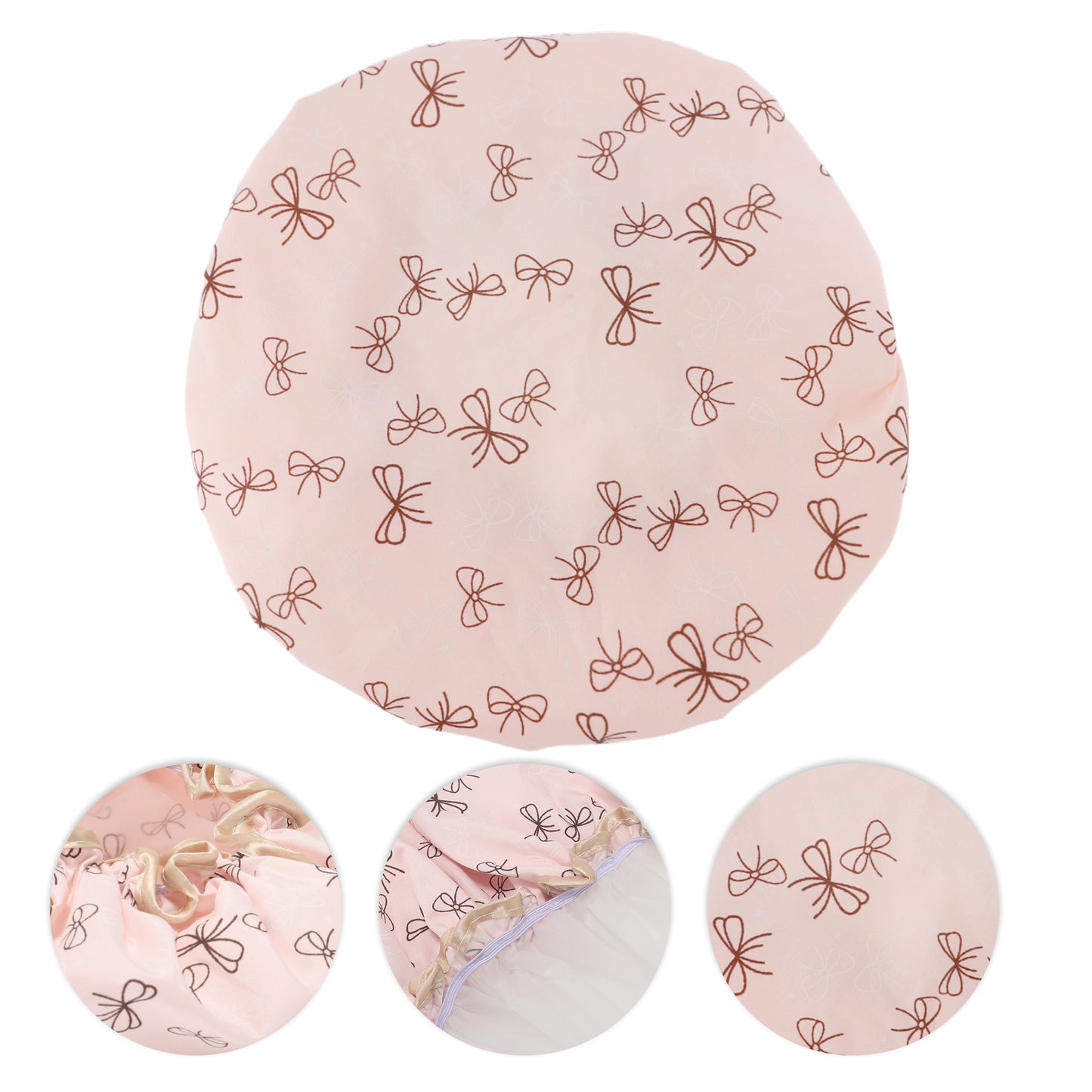1 Pc Women Double Layer Bow Pattern Shower Cap for Bathroom Vacation Travel Pink