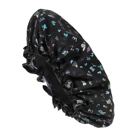 1 Pc Women Double Layer Alphabet Pattern Shower Cap for Bathroom Vacation Black