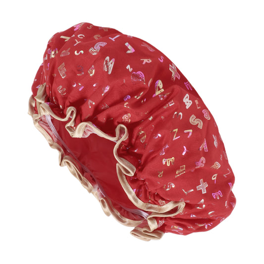 1 Pc Women Double Layer Alphabet Pattern Shower Cap for Bathroom Vacation Red