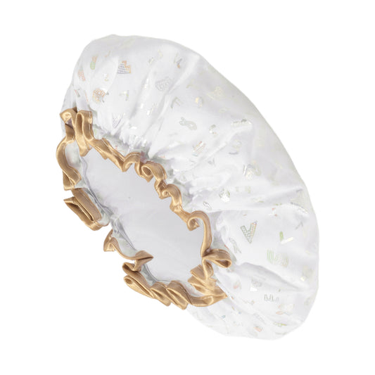 1 Pc Women Double Layer Alphabet Pattern Shower Cap for Bathroom Vacation White