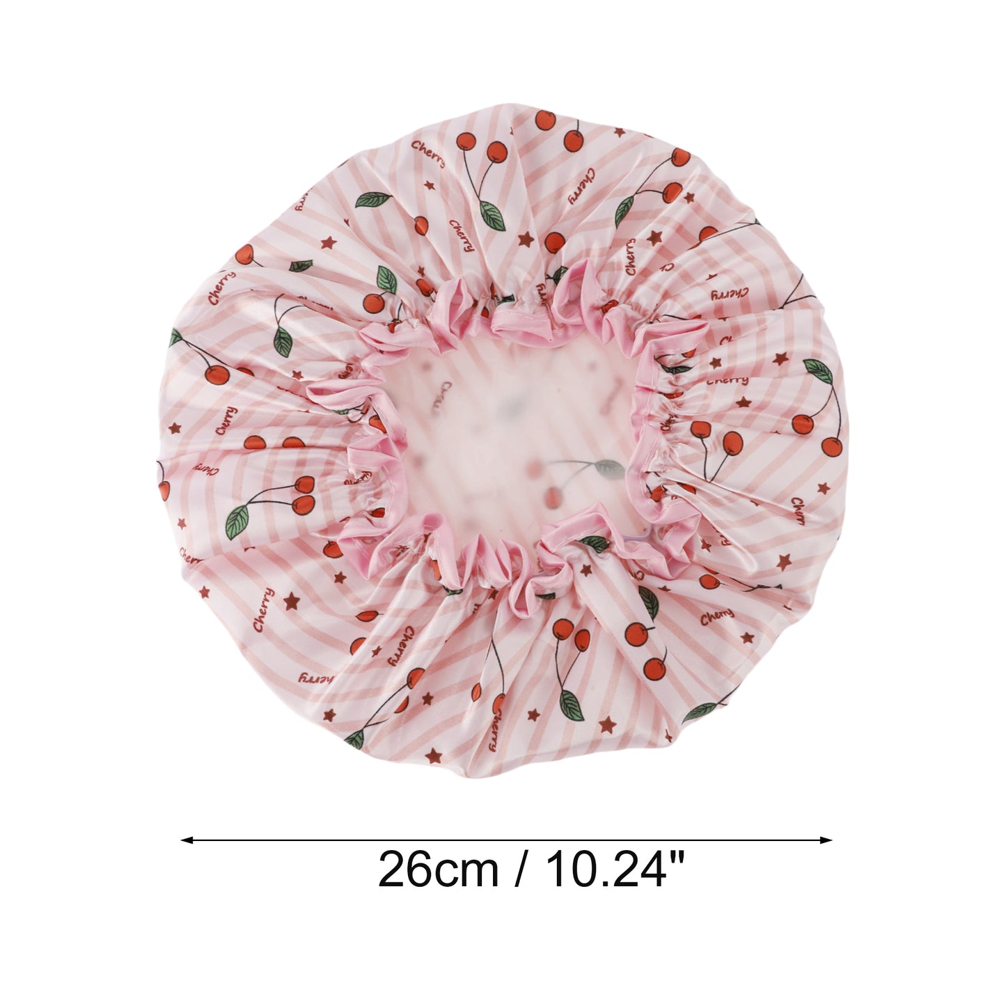 1 Pc Women Double Layer Small Cherry Shower Cap for Bathroom Vacation Travel Pink