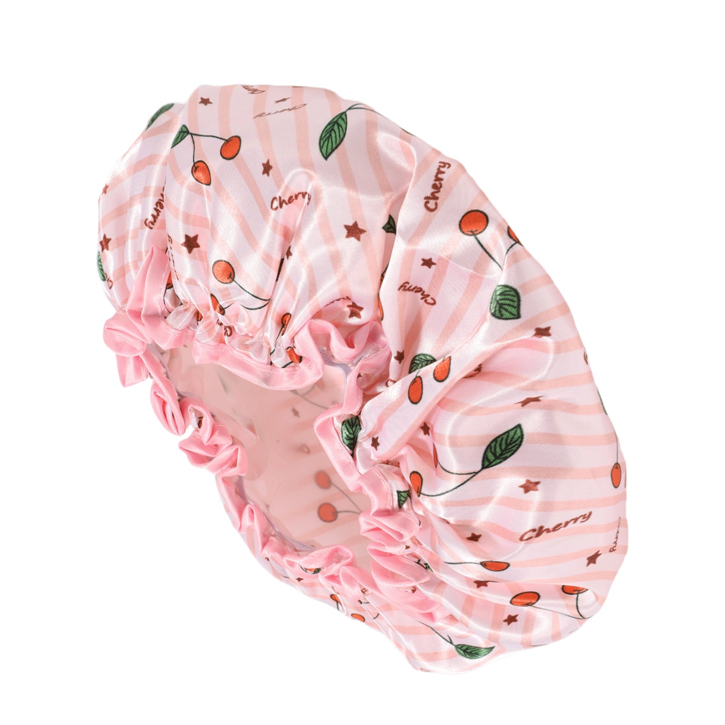 1 Pc Women Double Layer Small Cherry Shower Cap for Bathroom Vacation Travel Pink