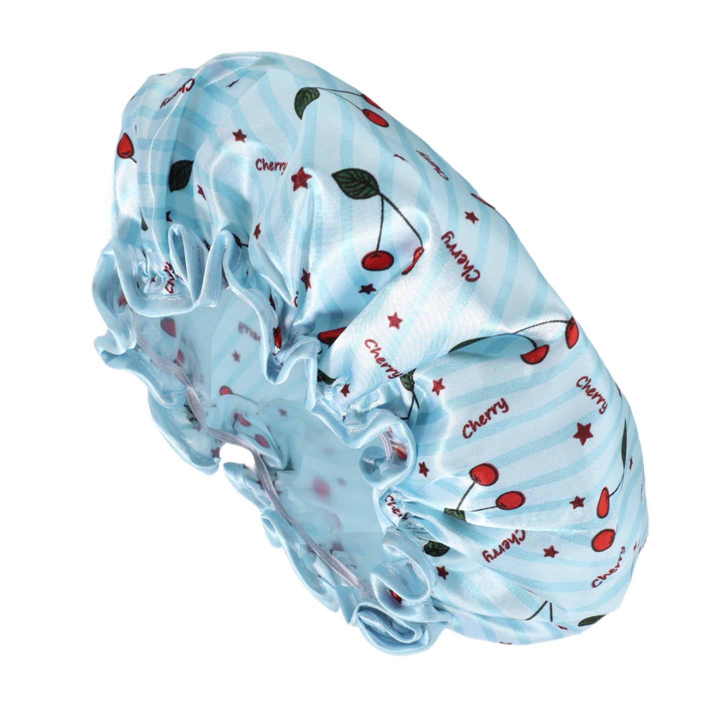 1 Pc Women Double Layer Small Cherry Shower Cap for Bathroom Vacation Sky Blue