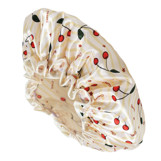 1 Pc Women Double Layer Small Cherry Shower Cap for Bathroom Vacation Yellow