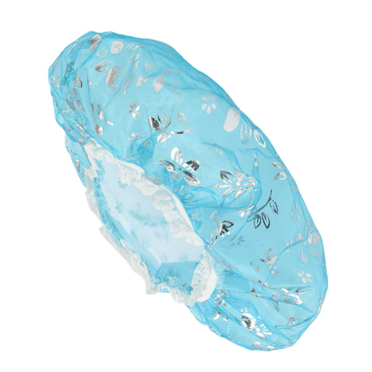 1 Pc Women Double Layer Mesh Shower Cap for Bathroom Vacation Travel Light Blue