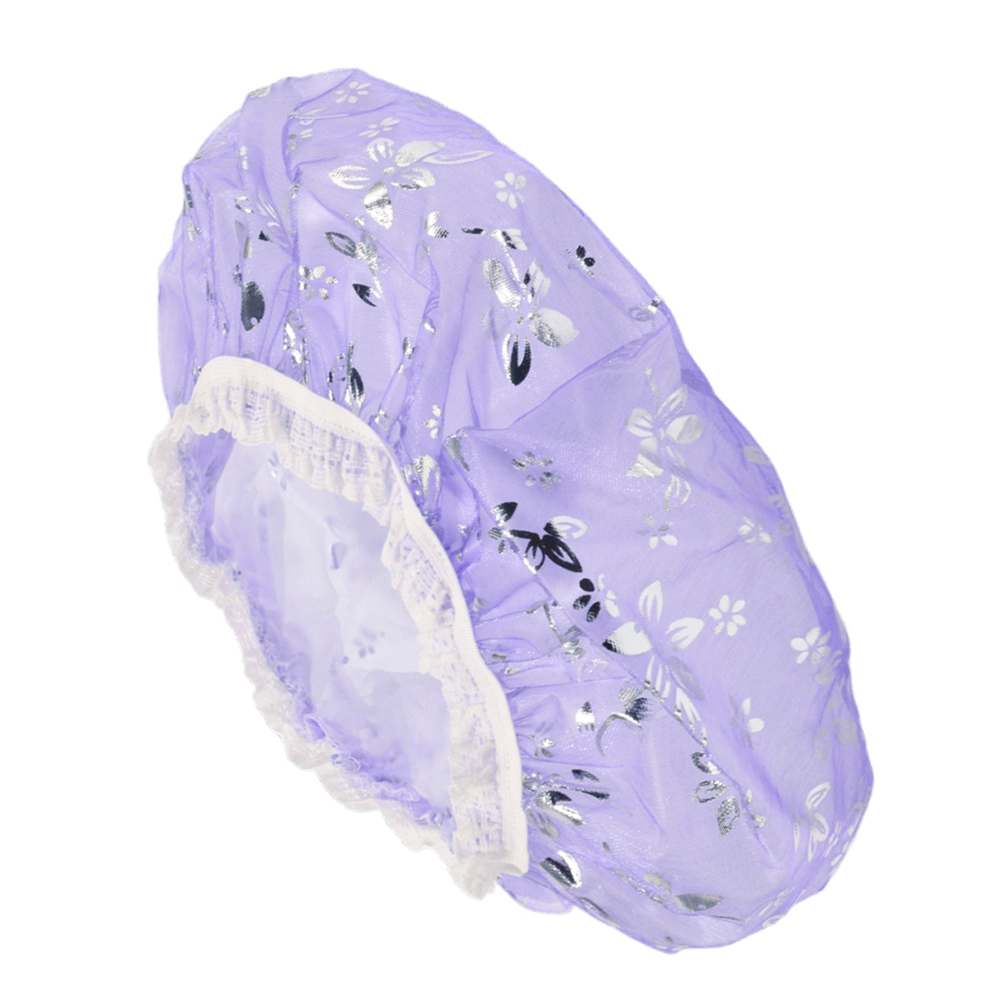 1 Pc Women Double Layer Mesh Shower Cap for Bathroom Vacation Travel Light Purple