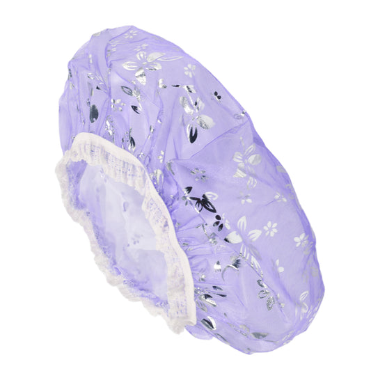 1 Pc Women Double Layer Mesh Shower Cap for Bathroom Vacation Travel Light Purple