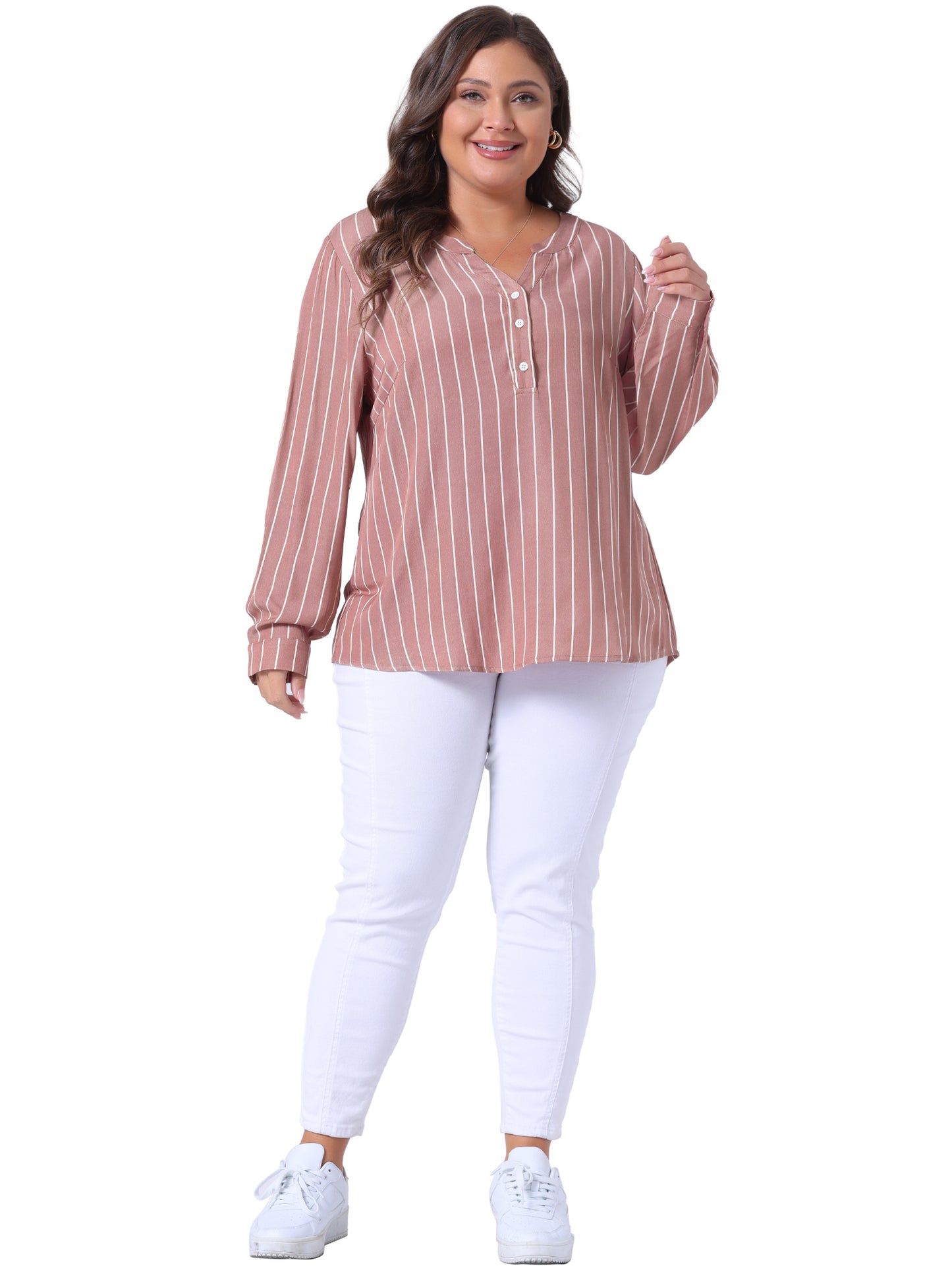 Women Plus Size Long Sleeve Button Down Shirt Top