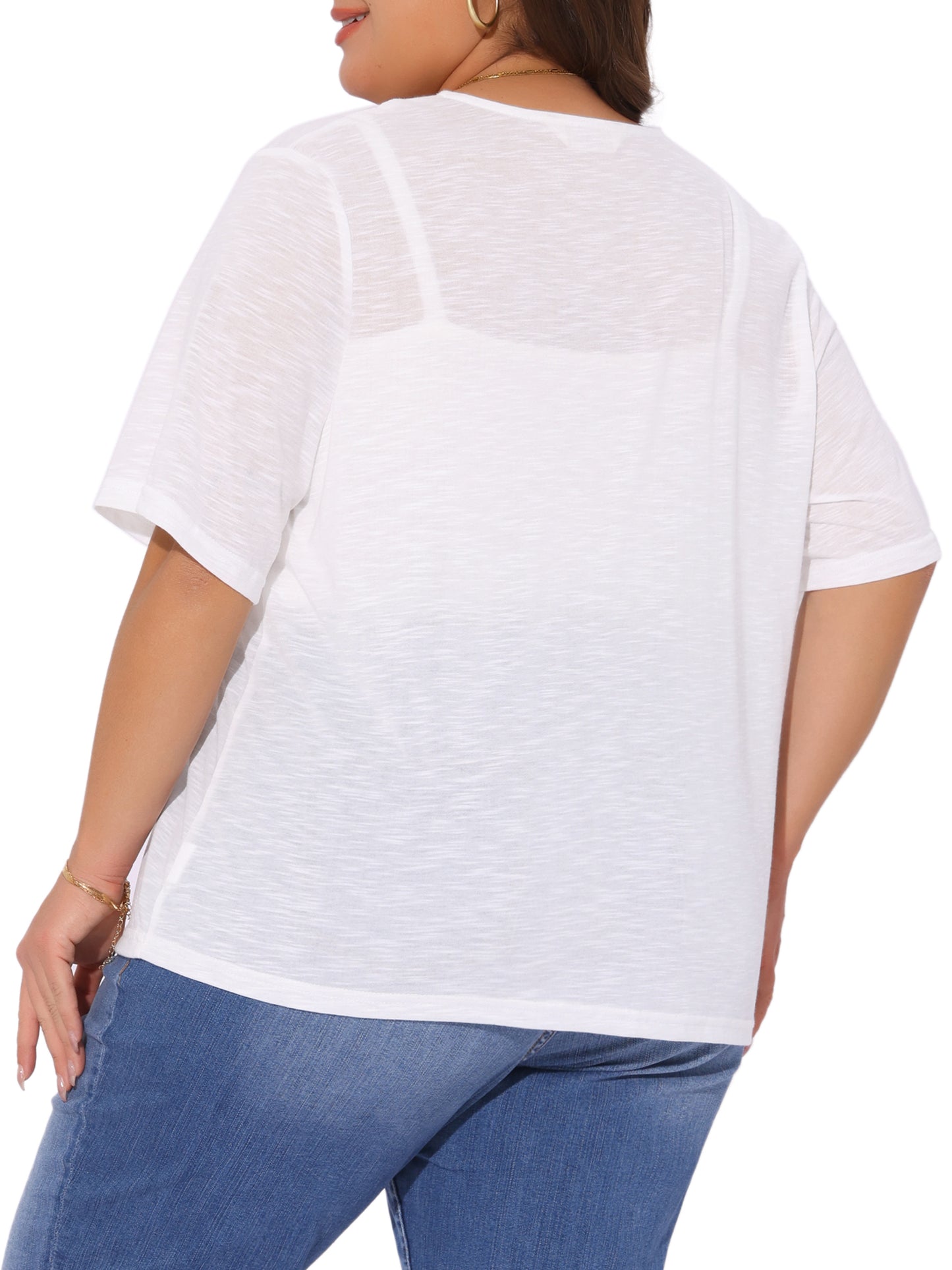 Women Plus Size Cardigan Button Down Sheer Round Neck Short Sleeve Knitted Sweater