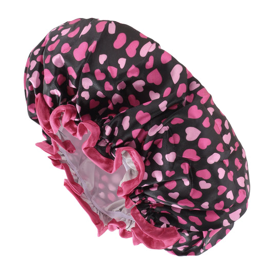 1 Pc Women Double Layer Heart-shaped Shower Cap for Bathroom Vacation Black Red