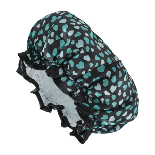 1 Pc Women Double Layer Heart-shaped Shower Cap for Bathroom Vacation Black Green