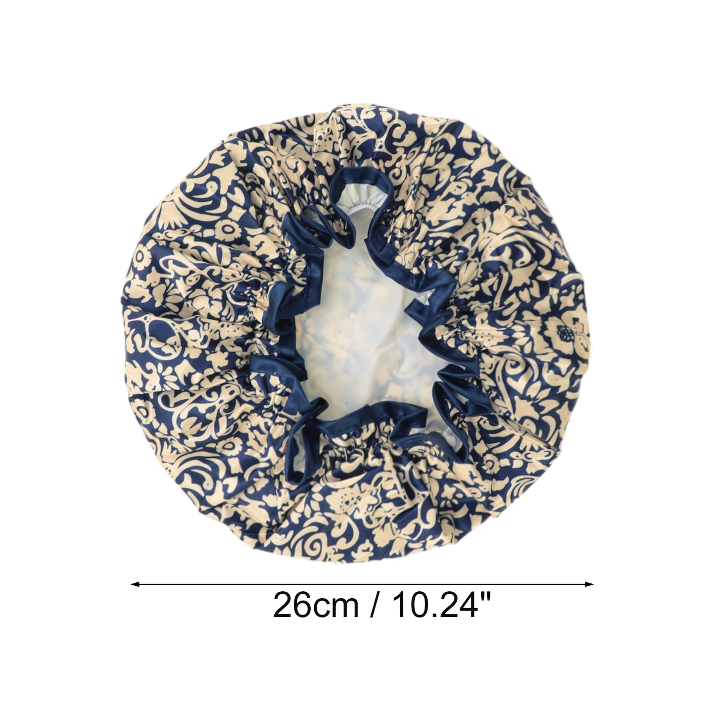 1 Pc Women Double Layer Flowers Shower Cap for Bathroom Vacation Travel Navy Blue