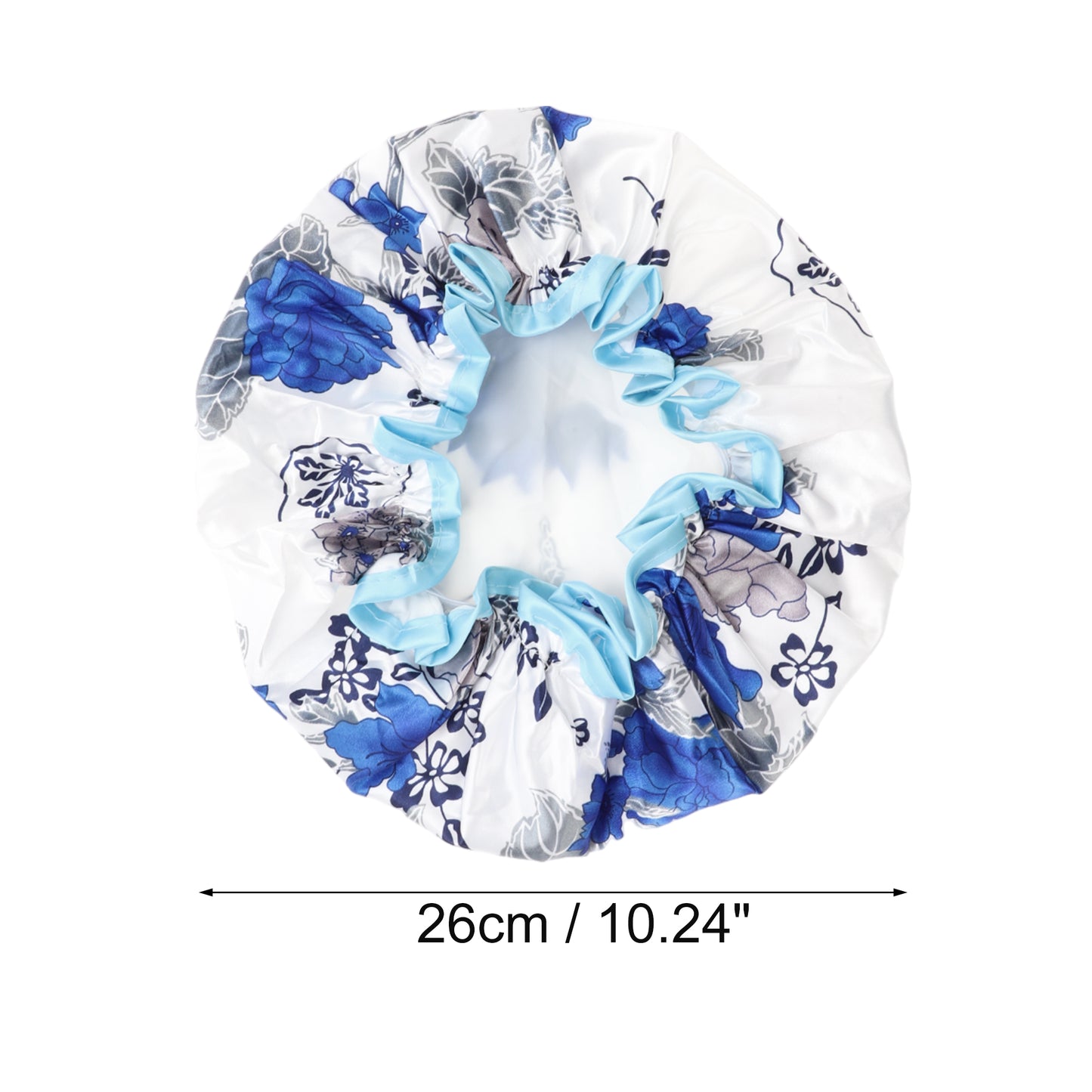 1 Pc Women Double Layer Flowers Shower Cap for Bathroom Vacation Blue White