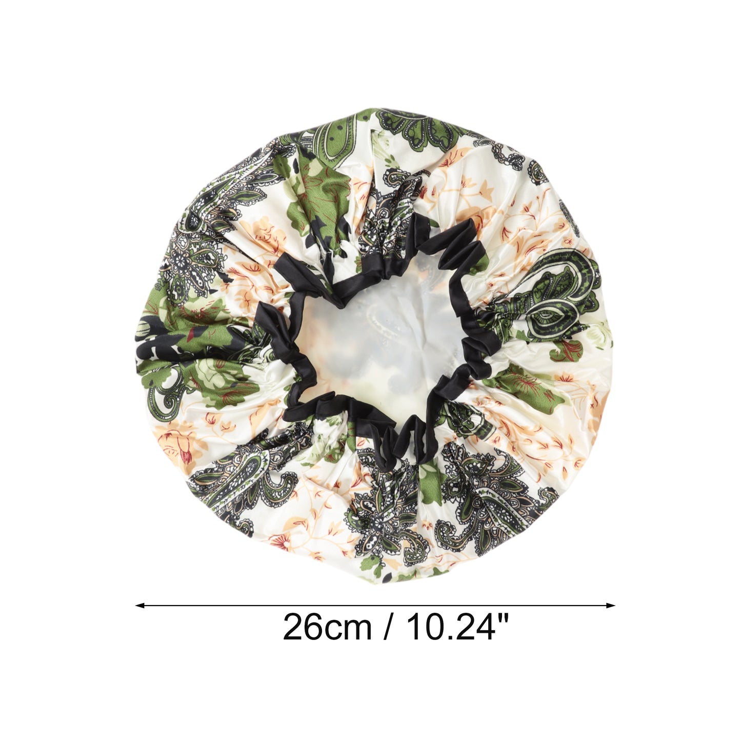 Women Double Layer Begonia Flowers Shower Cap for Bathroom Travel Green White
