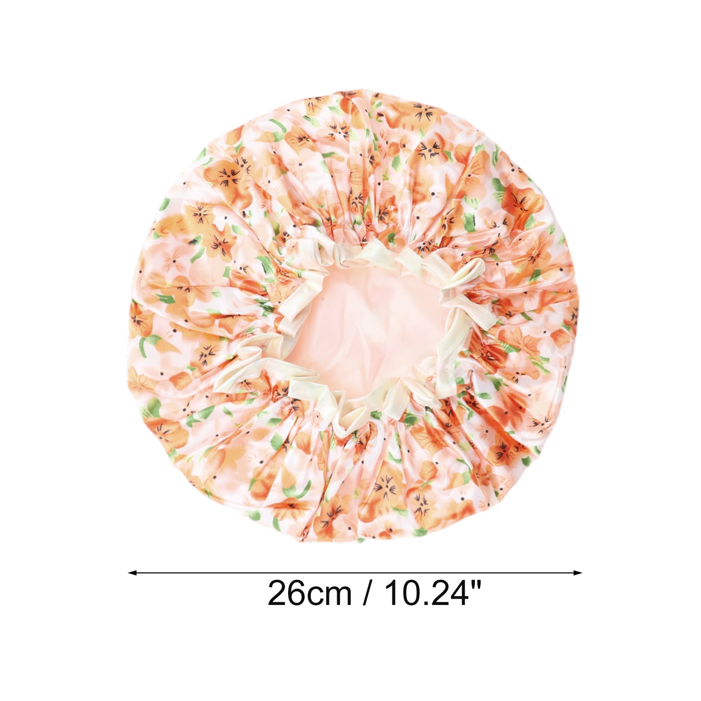 1 Pc Women Double Layer Pastoral Flowers Shower Cap for Bathroom Vacation Orange