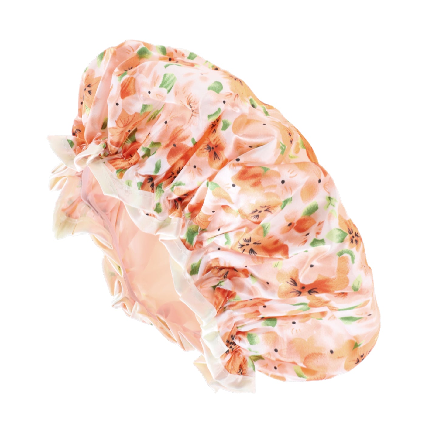 1 Pc Women Double Layer Pastoral Flowers Shower Cap for Bathroom Vacation Orange