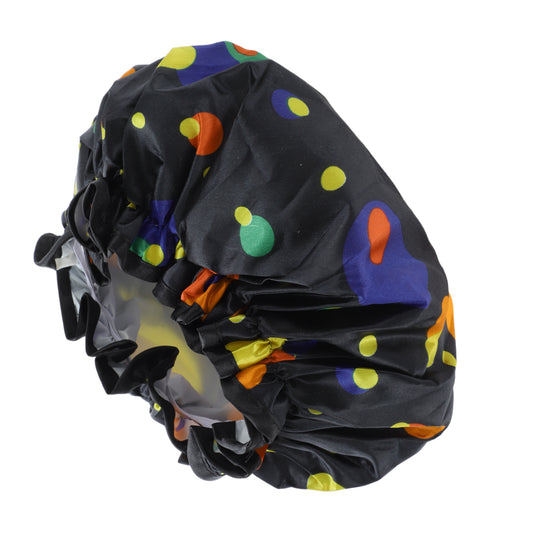 1 Pc Women Double Layer Colored Dots Shower Cap for Bathroom Vacation Black