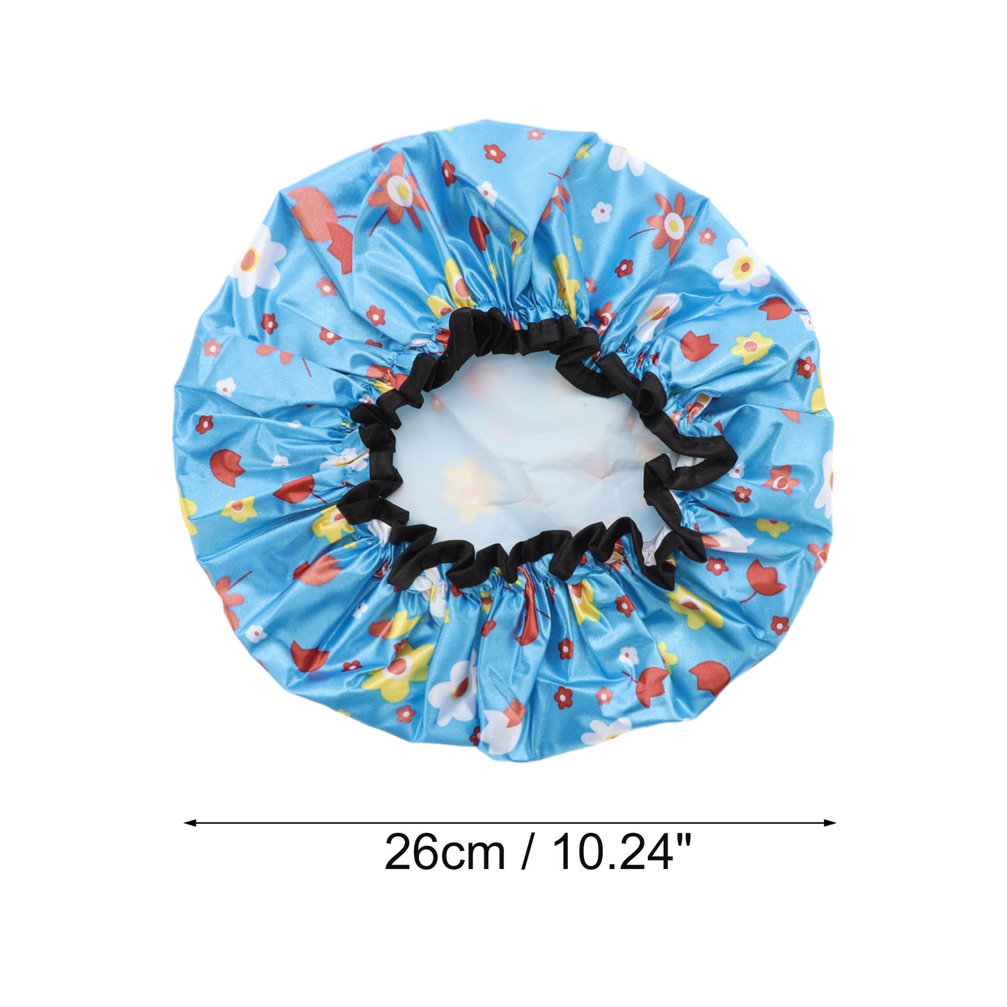 1 Pc Women Double Layer Small Flowers Shower Cap for Bathroom Vacation Blue