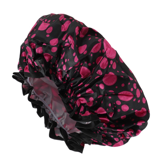1 Pc Women Double Layer Dots Bath Cap for Bathroom Vacation Travel Black Rose Red
