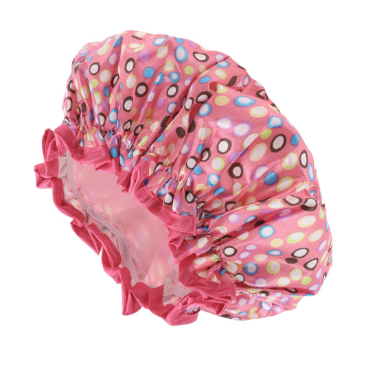 1 Pc Women Double Layer Colored Dots Shower Cap for Bathroom Vacation Rose Red