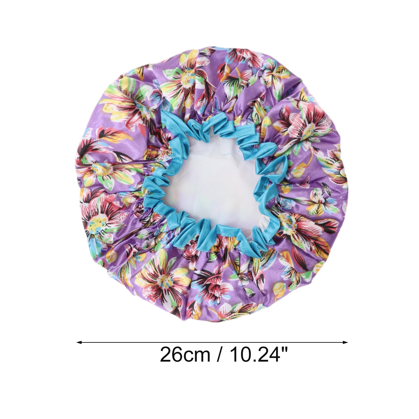 1 Pc Women Double Layer Flowers Shower Cap for Bathroom Vacation Travel Purple