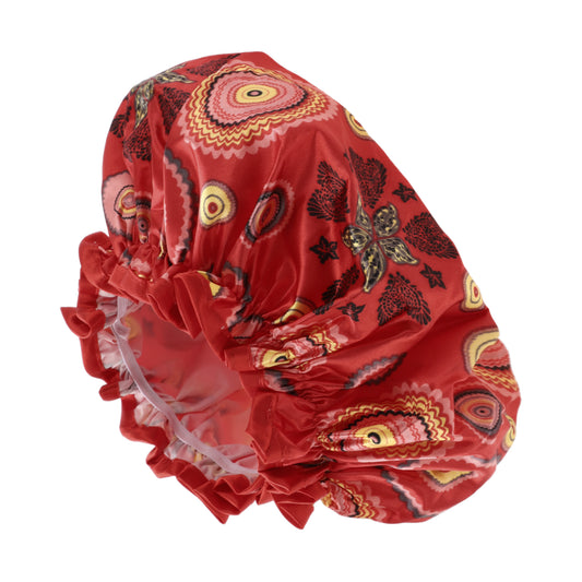 1 Pc Women Double Layer Sun Pattern Shower Cap for Bathroom Vacation Travel Red