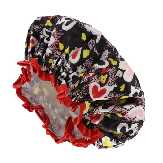 1 Pc Women Portable Heart-Shaped Shower Cap for Bathroom Vacation Black