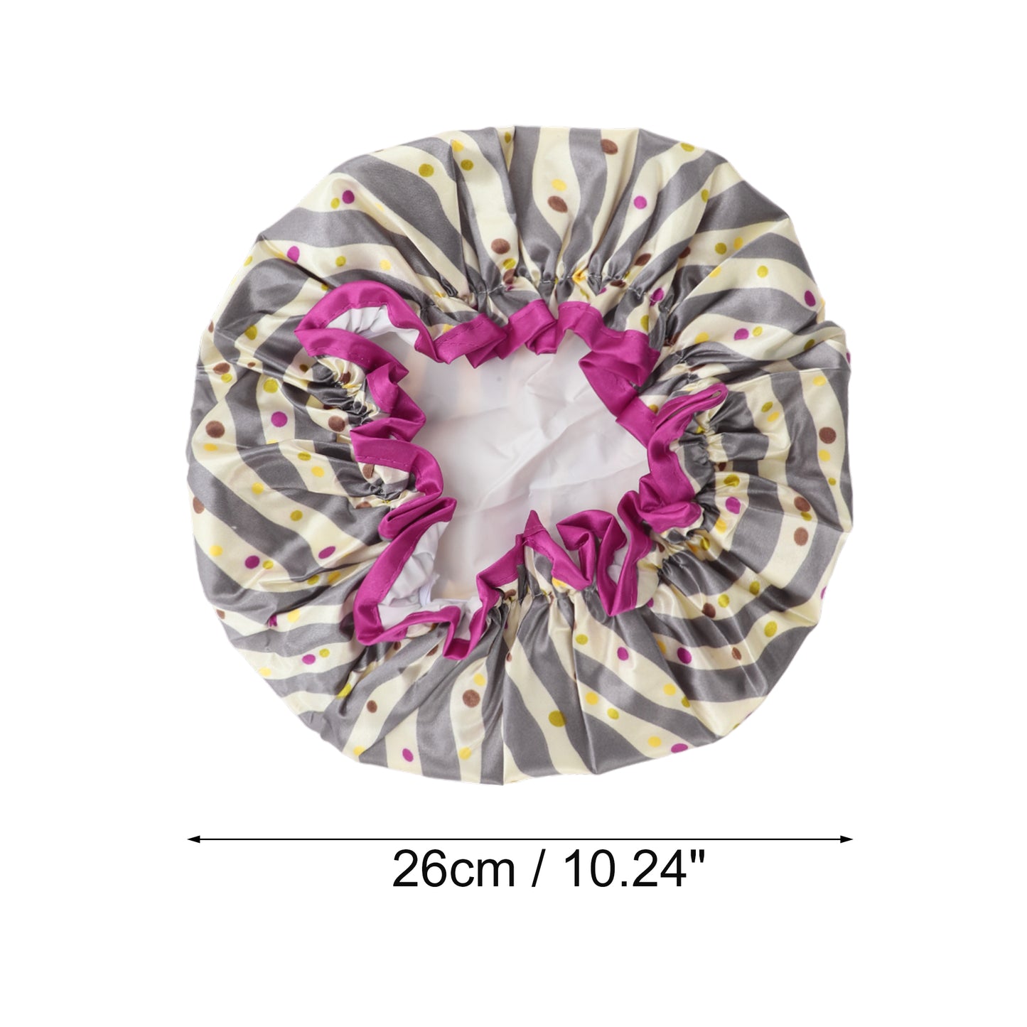 1 Pc Women Double Layer Wave Dots Shower Cap for Bathroom Vacation Travel Gray