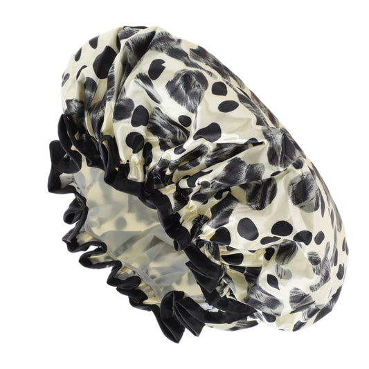 1 Pc Women Double Layer Leopard Shower Cap for Bathroom Vacation Black White