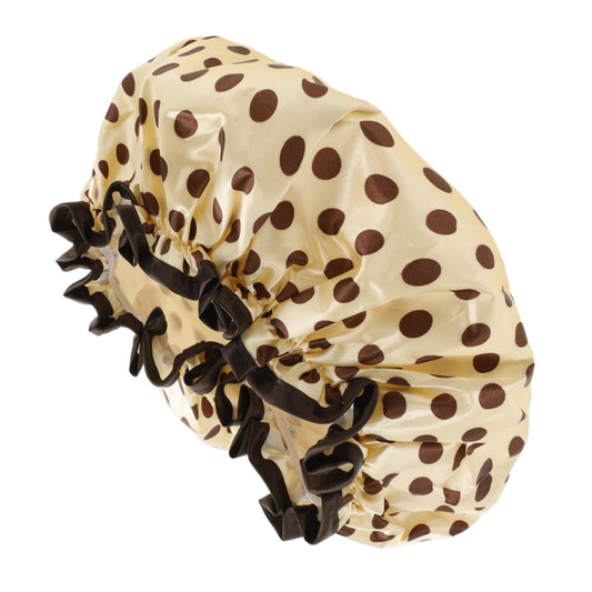 1 Pc Women Double Layer Large Dots Shower Cap for Bathroom Vacation Travel Brown
