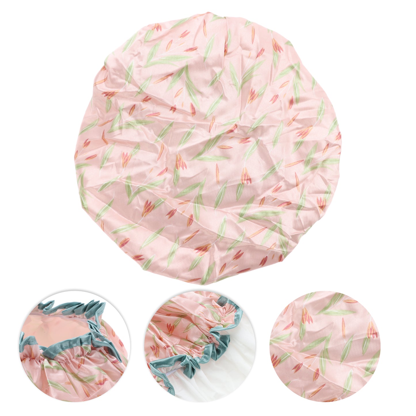 1 Pc Women Double Layer Large Dots Shower Cap for Bathroom Vacation Travel Pink
