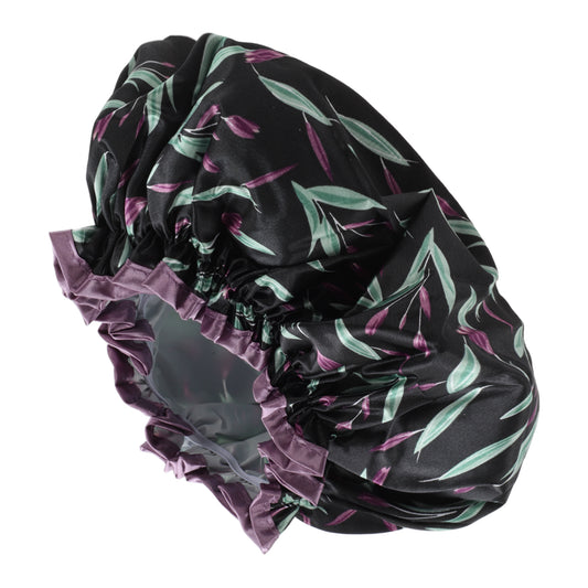 1 Pc Women Double Layer Large Dots Shower Cap for Bathroom Vacation Travel Black