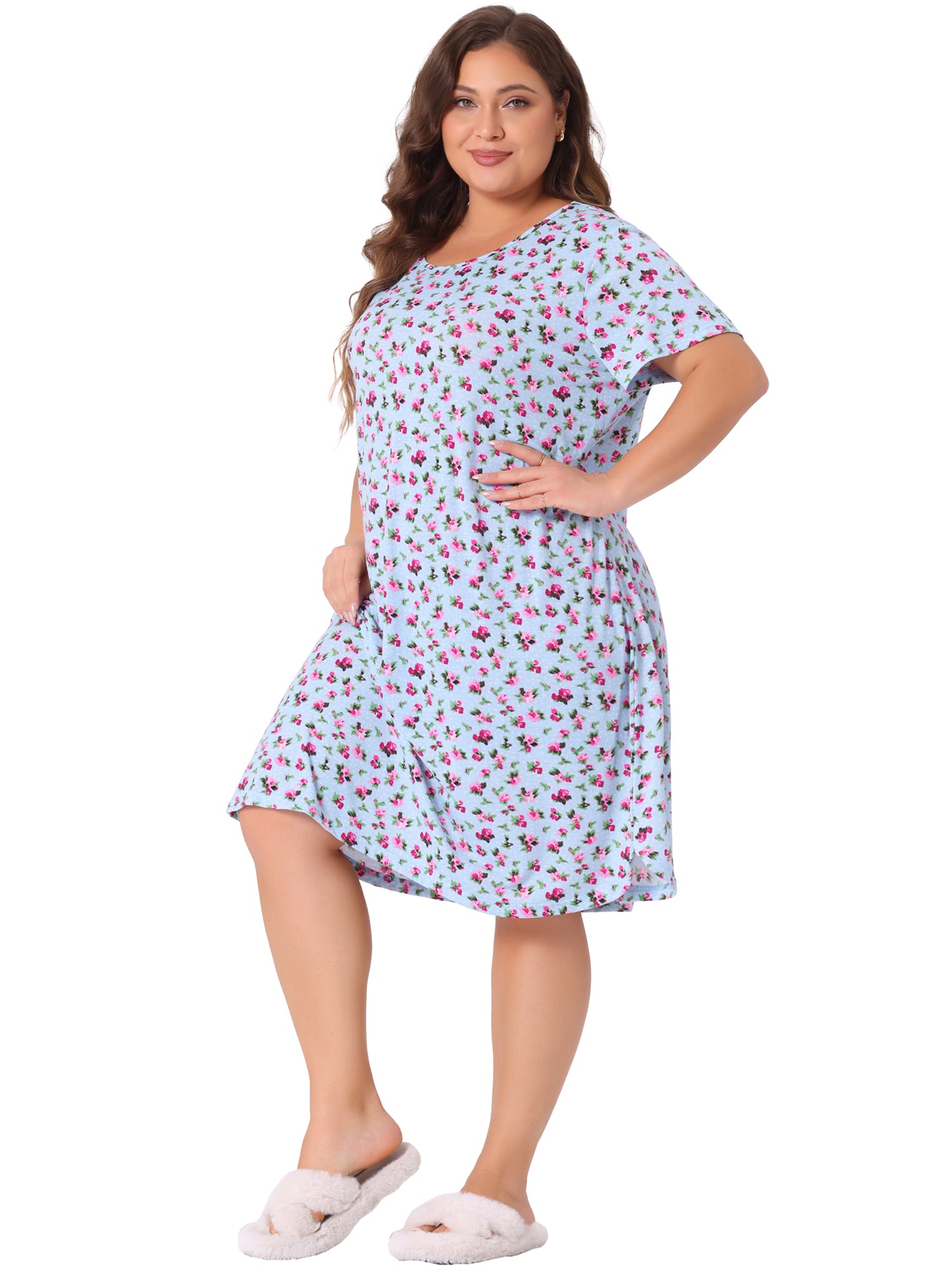 Women Plus Size Nightgowns Loungewear Sleepwear Short Sleeve Lightweight Pajama Dress