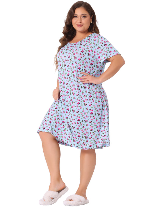 Women Plus Size Nightgowns Loungewear Sleepwear Short Sleeve Lightweight Pajama Dress